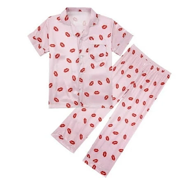 Girls WOYY Pajamas Silk Satin Short Sleeved Shirt Top And Pant Nightwear Pj's Sets