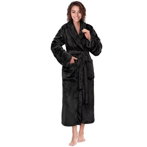 PAVILIA Womens Robe Fleece Plush Soft, Fluffy Fuzzy Cozy Warm Lightweight Bathrobe, Shower Spa House Long Robes for Women (Black, 2X-3X)