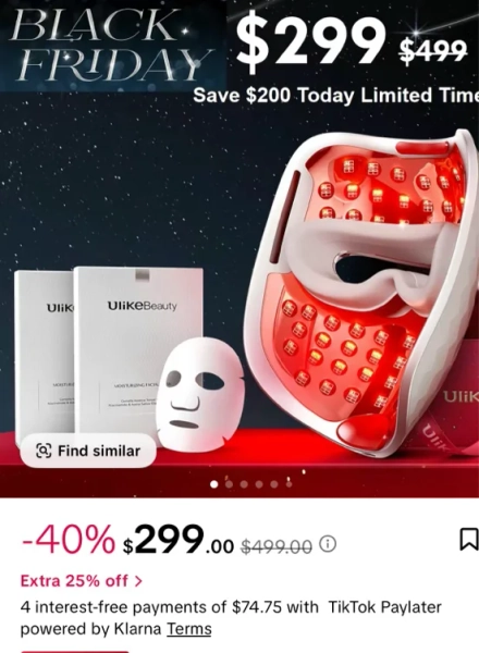 Ulike Red Light Therapy for Face, ReGlow LED Light Therapy Facial | Black Friday Sale TikTok Shop