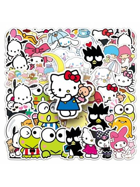 Sanrio 50pcs Character Stickers Set - Authentic Hello Kitty, Kuromi, Pompompurin, Pochacco Decals - PVC Material - Waterproof Stickers For Luggage, Water Bottles, Guitars, Skateboards,School Supplies,Back To School