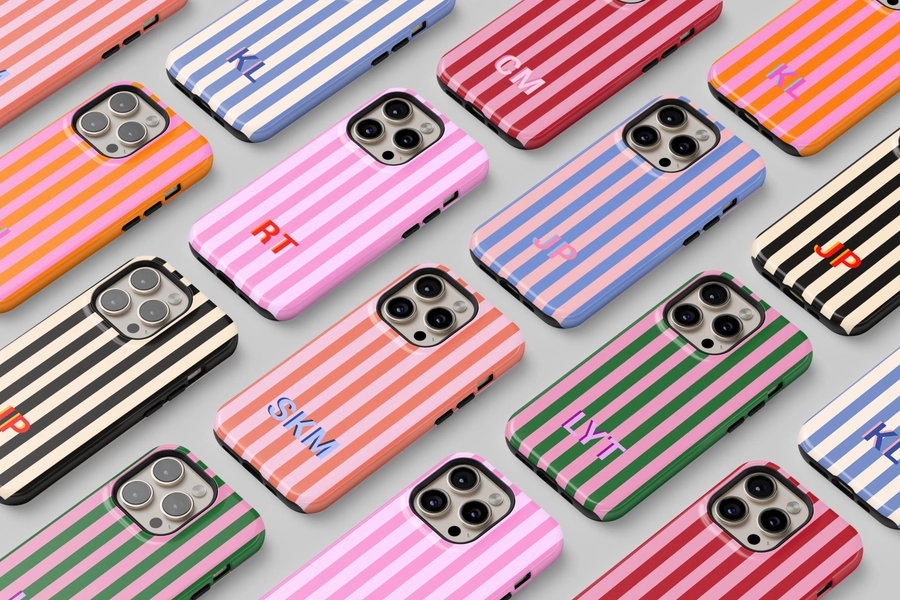 Custom Monogram Phone Case Personalized Stripes Aesthetic Shadow Initials iPhone 17 16 15 14 Pro Max MagSafe Pixel 10 9 Samsung S24 S23 S22