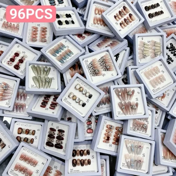 96pcs Fake Nails with 2000+ Designs, Random Assorted Mix Of Short, Medium, Long Multi Color False Nails Full Cover Tips