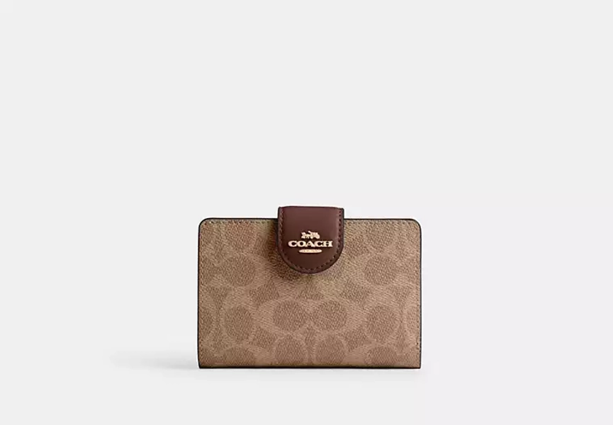 Gold/Tan/Brown Medium Corner Zip Wallet In Signature Canvas