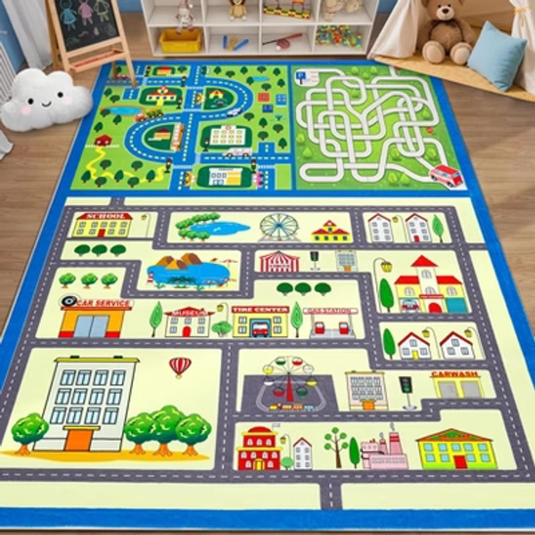 Washable Kids Play Rug 5x7 Feet Kids Carpet Play Mat Car Play Rug, City Life Traffic Road Children Educational & Game Area Rug for Toddler Boys Girls