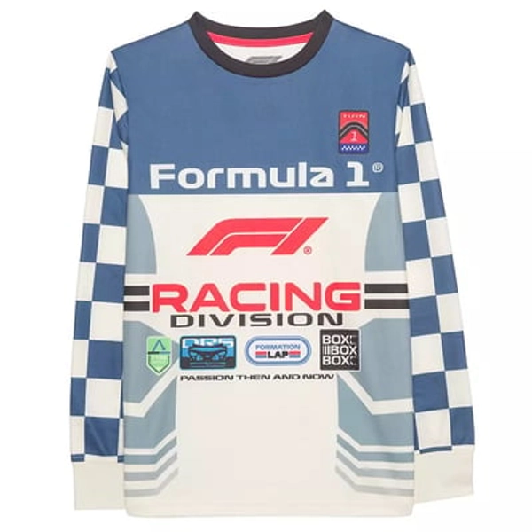 Licensed Character Boys 8-20 F1 Racing Division Long Sleeve Jersey Graphic Tee, Boy's, Size: Small, White