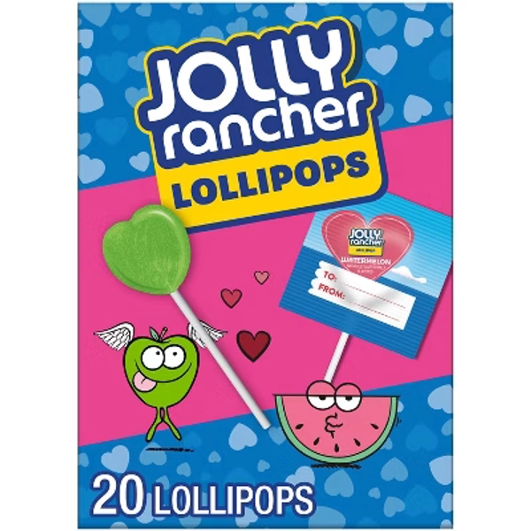 Jolly Rancher Valentine's Day Assorted Fruit Candy Lollipops Classroom Exchange - 9.2oz/20ct