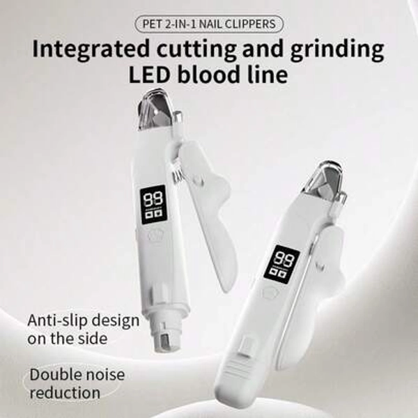 1pc New 2-In-1 Pet Nail Clipper & Grinder, Trim Then Grind Nail Care Tool, LED Light To Avoid Cutting Quick, Smart Battery Display, USB Rechargeable, For Dogs & Cats - Size one-size