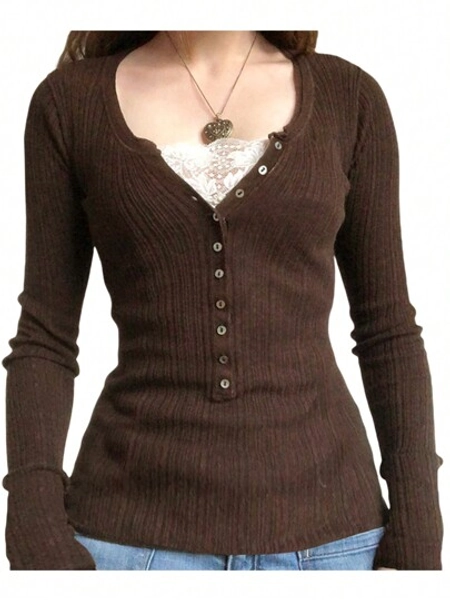 Women Y2k Long Sleeve Shirt Tops Vintage Lace Trim Basic Ribbed Blouse Fairy Grunge Aesthetic Clothes Vintage Slim Fit E Girl T Shirts