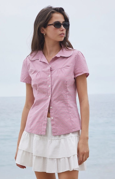 Red Gingham Teagan Collared Top
