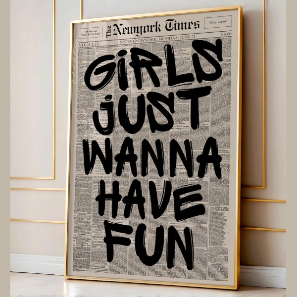 Retro Girls Just Wanna Have Fun Newspaper Poster, Trendy Wall Art, Aesthetic Print, Manifestation Typography Poster, Affirmation Wall Decor - Etsy