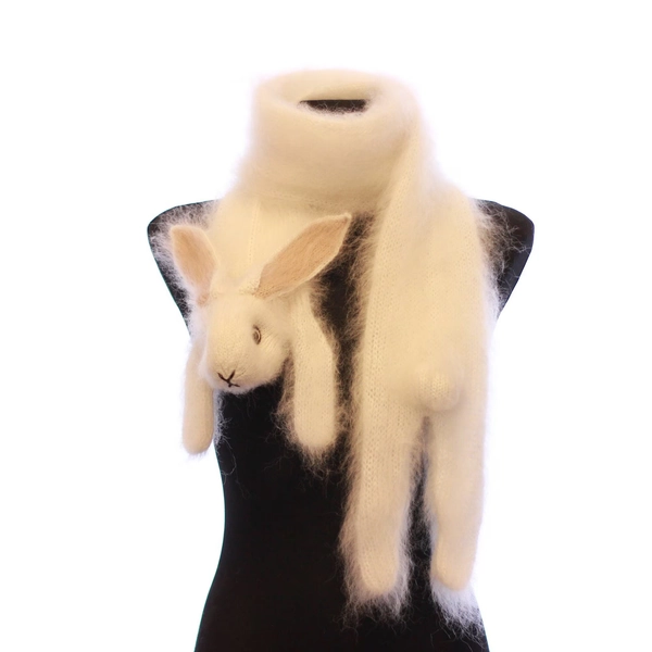 Hand Knitted Mohair Rabbit Scarf, Fuzzy Animal Scarf