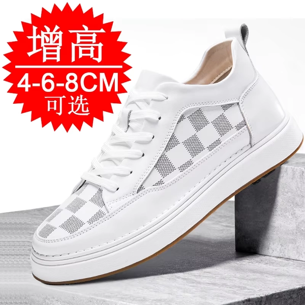 Men's Genuine Leather Sneakers Elevator Shoes Invisible Breathable Heightening Shoes 6/8cm Men's Casual Fashion White Sneakers - AliExpress 322