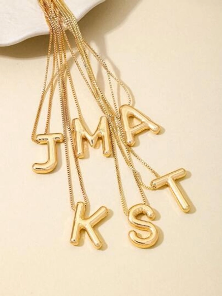 1pc Fashionable Minimalist Chic Versatile Ins Sweet Daily Wear Large Metal Bubble 26 Letter Pendant Necklace, Suitable For Office, Commuting, Seasons, Birthday, Party, Gift For Mom & Girlfriend