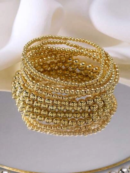 7pcs Minimalist Creative Elegant Versatile Beaded Bracelet Set, Suitable For Casual, Commuting, Vacation, Dating, Daily Wear Accessory