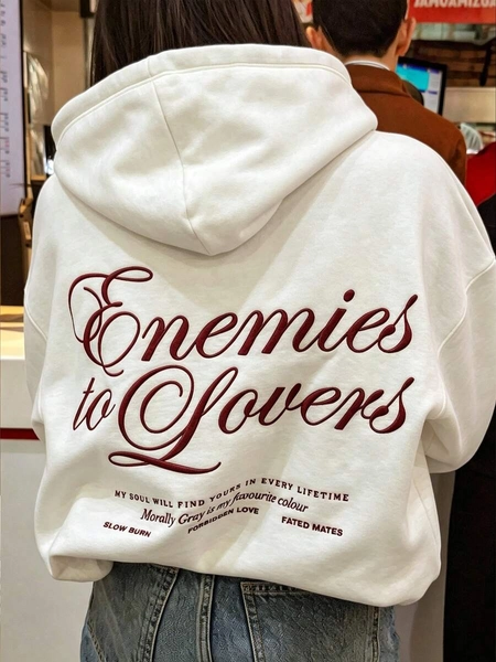 Sudadera con capucha y estampado de letras para mujer, uso diario casual, color blanco