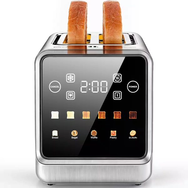 Teendow - Touch Screen Toaster, 900W Wide Slot Toaster, Digital Smart Toaster, 5 Bread Modes & 6 Shade Settings - Silver