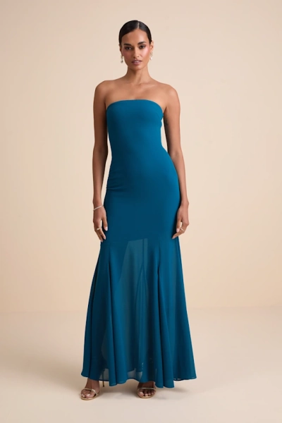 Cherette Dark Teal Strapless Maxi Dress