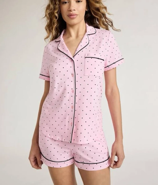 Joyspun Women's Cotton Blend Notch Collar Pajama Set