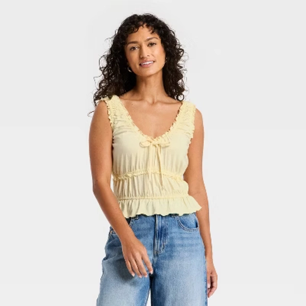 Women's Smocked Knit  Tank Top - Universal Thread™ Yellow L