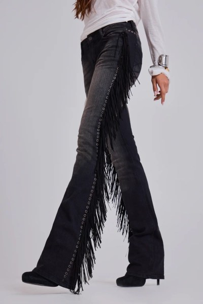 El Topo Fringe Bootcut Jeans in Black Wash