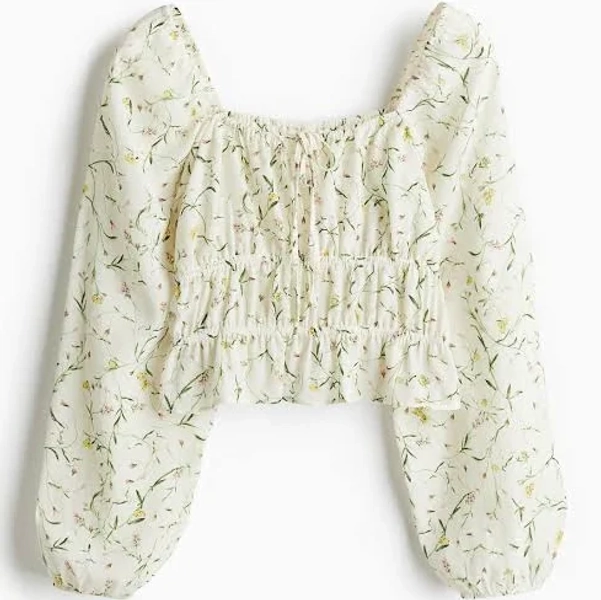 Ladies H&M White/Floral Crinkled Blouse