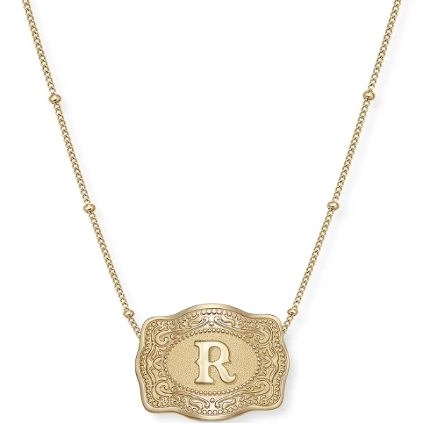 GoldBeaded Initial Belt Buckle Necklace
