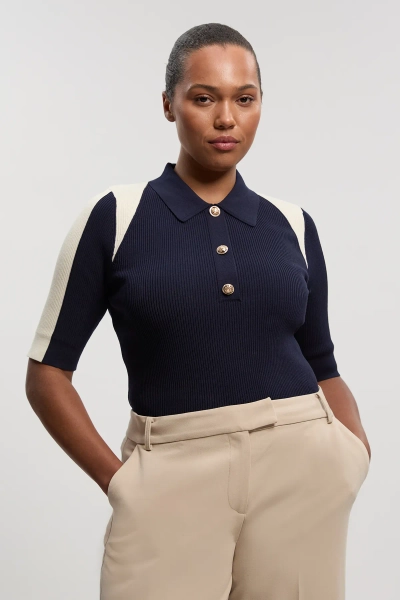 Plus Size Rib Knit Military Colour Block Short Sleeve Top