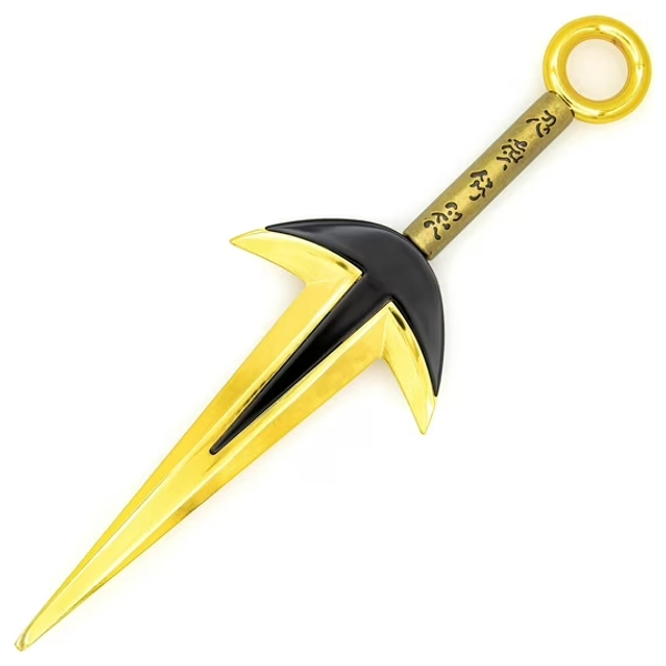 Armory Replicas Flying Thunder God Cast Metal Replica Anime Kunai Knife – Namikaze Triple-Prong Design with Gold-Toned Finish, Kanji Detail