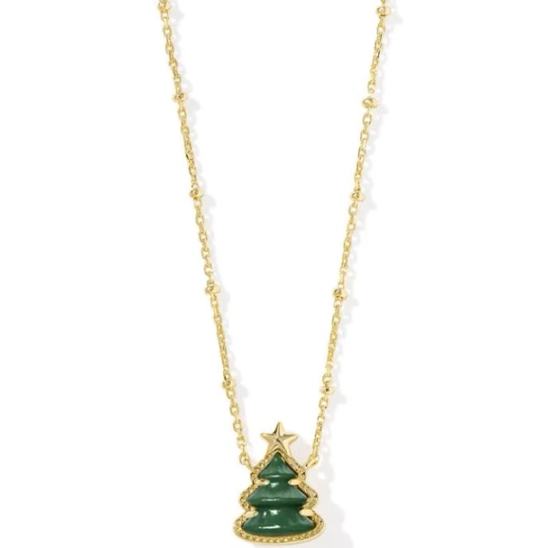 Kendra Scott Holiday Tree Green Quartzite Short Pendant Necklace