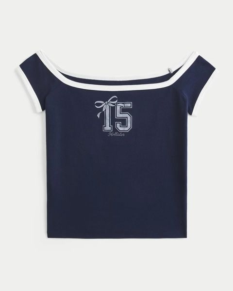Off-the-Shoulder Logo Graphic Tee