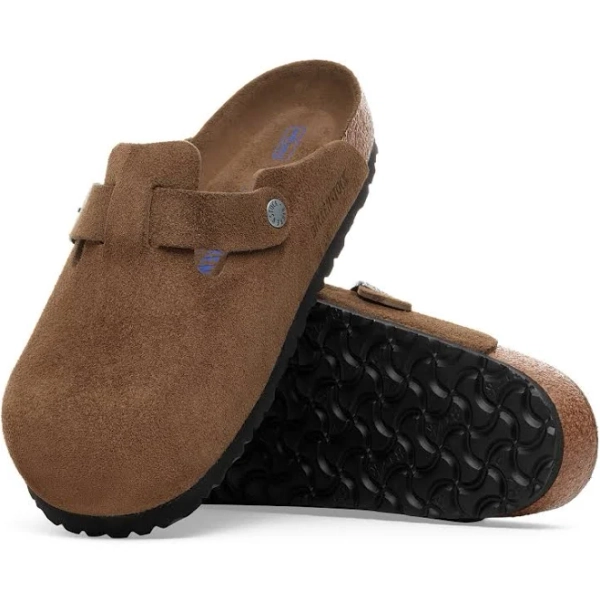 BIRKENSTOCK Boston Soft Footbed Suede Leather Dark Tea Tonal Clogs
