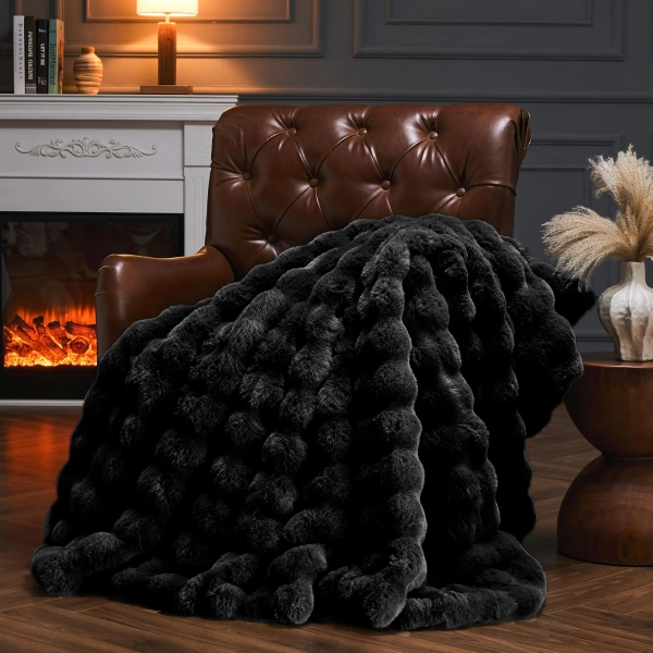 Home Soft Things Cozy Warm Luxury Faux Fur Rabbit Throw Blanket, Knitted Soft Thick Furry Cute Plush Reversible Blanket for Sofa, Living Room, Bedroom - Suitable for Winter & Spring & Holiday Gift Ideas | Wayfair