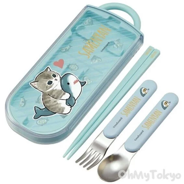 Japan Skater Mofusand Shark Cat Sameyan Utensil Set- Includes Reusable Fork, Spoon, Chopsticks and Carrying Case Official Kawaii Japanese Merchandise Store | Next-Day UK Delivery