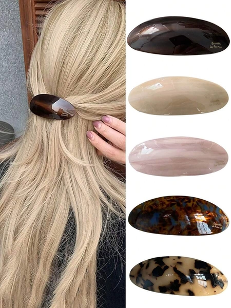 DAZY 1pc French Elegant Tortoiseshell Marble Hair Barrette, Glossy Gold Label Hair Clip For Women Half Updo, Vintage Minimalist Oval Hair Accessory Gift