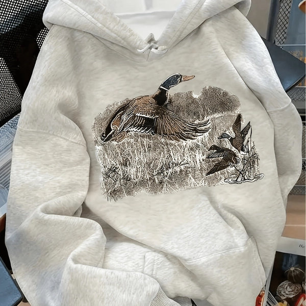 Women's Casual Sports Duck Pattern Print Autumn/Winter Sweatshirt Hoodie with Warm Lining, Kangaroo Pocket, for Sports, Travel, Vacation, and Daily Wear