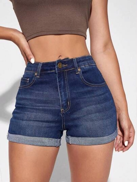 Flexra Zipper Fly Cuffed Hem Denim Shorts - Size XS