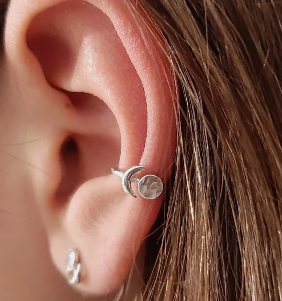 Moon Phases Conch Hoop, Celestial Conch Piercing 14 gauge, Conch Hoop Earring, Helix Earring,  Cartilage Hoop , Gift Idea Present for Her