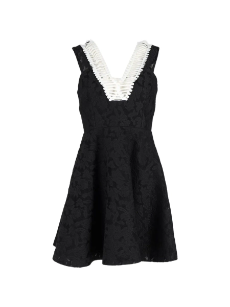 SANDRO rhythm pleated embroidered mesh dress | M