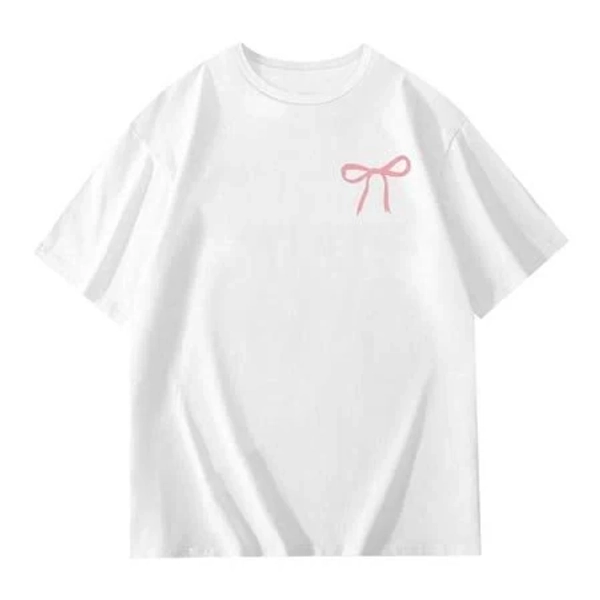 Byoo Big Girls Bow Graphic T Shirt Cute Short Sleeve Crew Neck Casual Oversize Tee Shirt, Girl's, Size: 10-11 Years, White