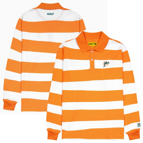 Men's Miami Dolphins GOLF WANG Orange/White Long Sleeve Polo