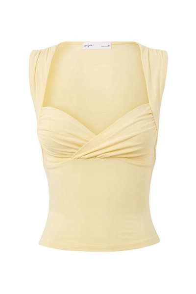 Cute fitted yellow tops | Classic yellow fitted top, Yellow tops aesthetic, Twist front tank
