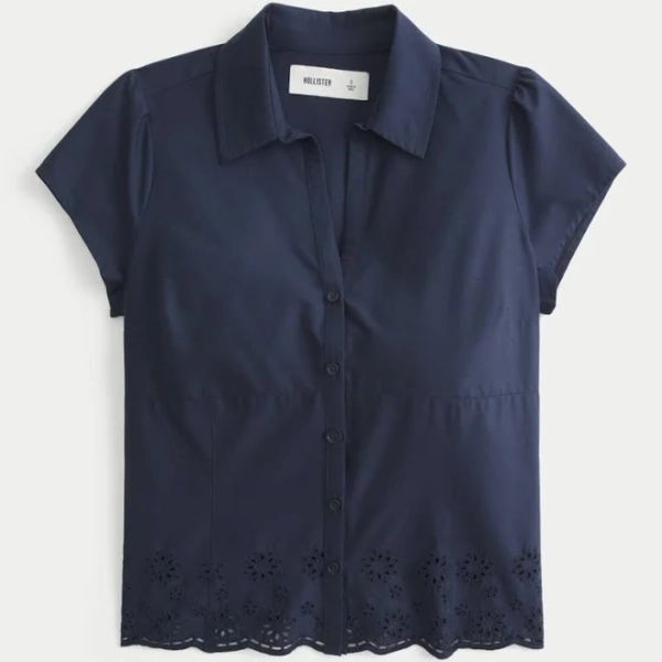 Hollister Women's Short-Sleeve Embroidered Hem Shirt