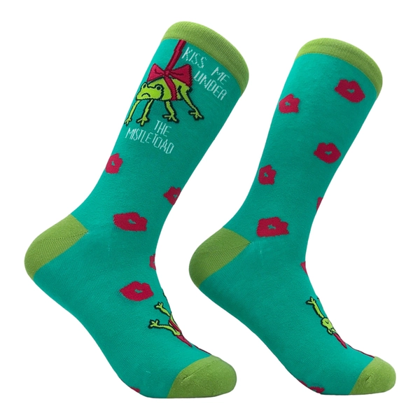 Mistletoad Frog Socks, Funny Christmas Socks