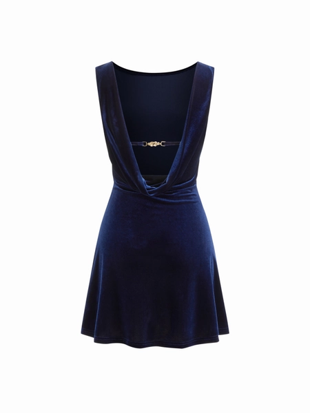 Velvet Velvet Boat Neck Ruched Backless Metal Detail Mini Dress For Daily Casual Date