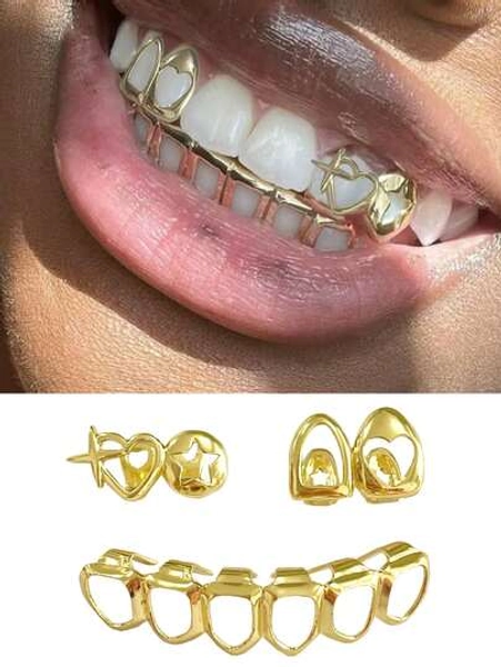 1 Set Hollow Heart & Star Combination Hollow Tooth Jewelry, Fashion Party Holiday Accessory Unisex