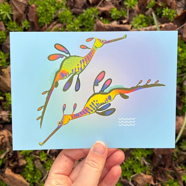 Weedy Sea Dragons Postcard Print | Aquarium Art Fish Seahorse Marine Biologist Cardstock Print