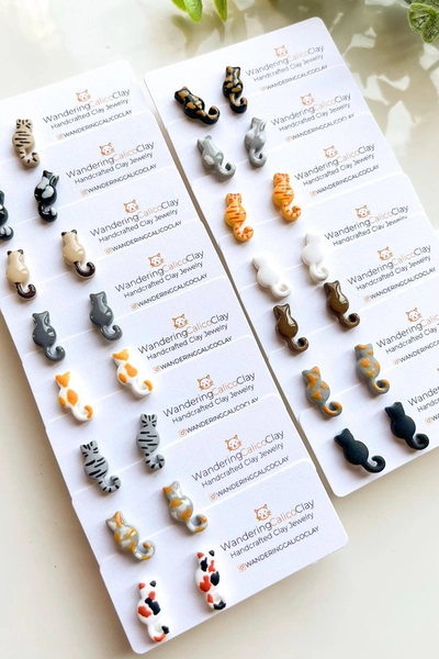 Polymer Clay Cat Earrings, Cat Lover Gift, Veterinarian Gifts, Handmade Tiny Cat Jewelry, Cute Animal Earrings, Black Cat Earrings
