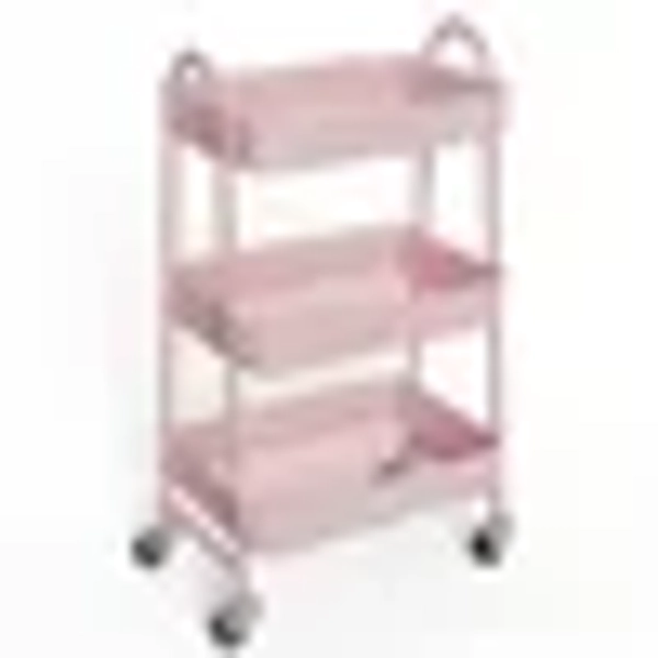 edx 3 Tier Rolling Cart, Metal Utility Storage Cart with Lockable Wheels for Livingroom, Bathroom, Kitchen & Narrow Spaces,Pink