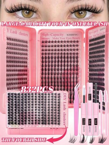 832pcs Single Lash Extensions, Lash Book, Cluster False Eyelashes, DIY Cluster Lashes, Korean Style Eyelashes, Medusa Eyelashes, Angel Eyelashes, False Eyelashes And Adhesive Kit, Reusable Lash Clusters, D-Curl Single Lash Extensions, Best Seller