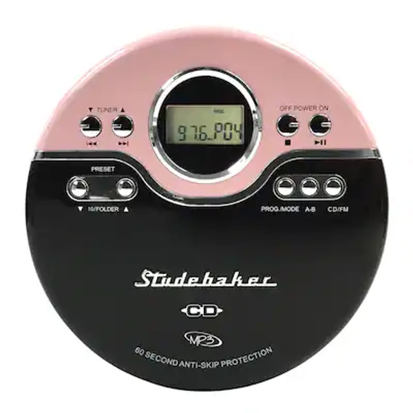 Studebaker - Portable CD Player with FM Radio - Pink/Black
